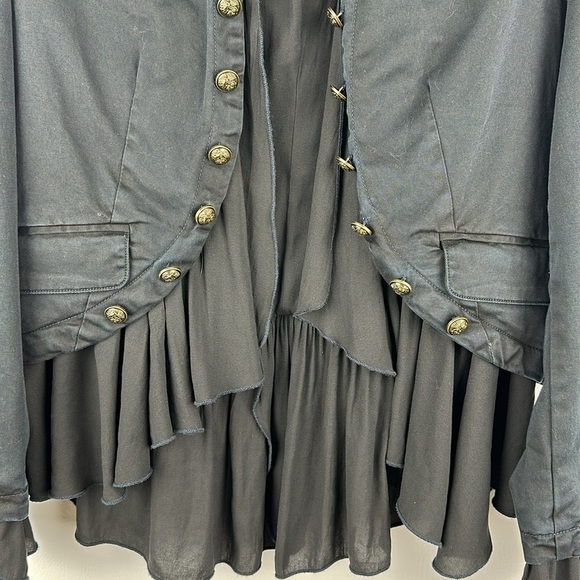 Vintage Free People Military Style Chiffon Ruffle Cotton Jacket - Picture 3 of 10